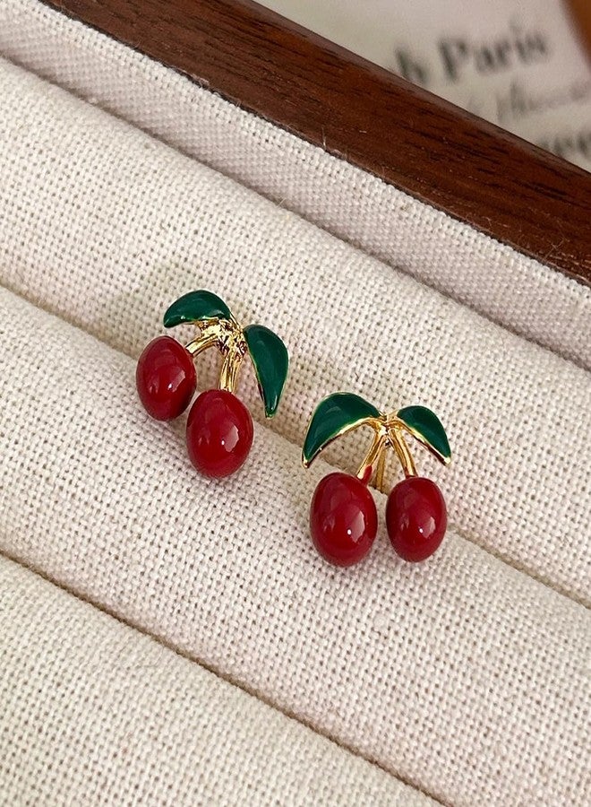 Thalireth Cherry Earrings Cute Dainty Tiny Fruit Stud Earrings For Women - Image 4